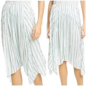 Vince NWT Stripe Gauze Panel Midi Skirt Mint Green Size S Crinkled Texture
